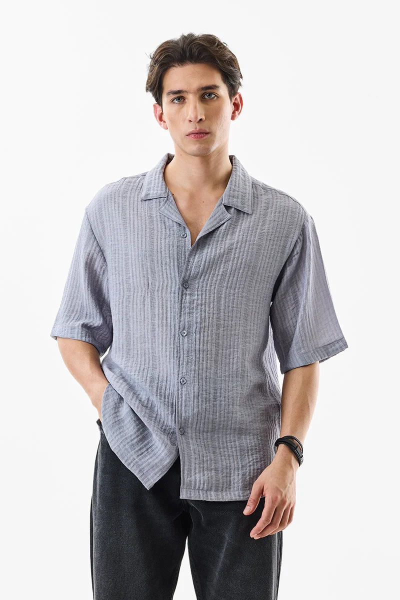 SNITCH Oversized Fit Textured Cuban Collar Shirt
